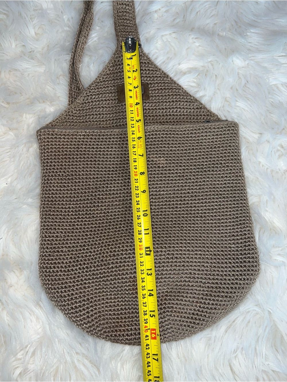 The Sak Handcrafted Crochet Shoulder Bag Taupe Knit Hobo Purse Zip Closure Boho - Picture 11 of 12